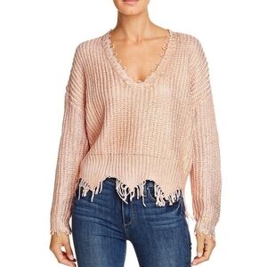 Elan Frayed-edge V-neck Sweater Rose Gold
